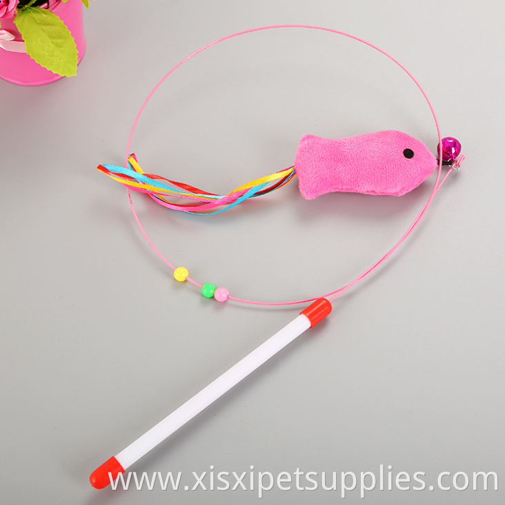 Wholesale Catfish Fishing Supplies Teaser Stick Wand Cat Toys Stainless Steel with Feather Mouse for Cats Interactive Toys 10pcs